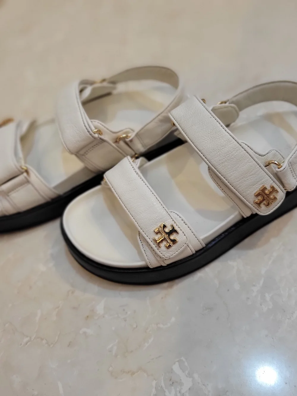 Tory Burch Kira White Sandals with Gold Logo